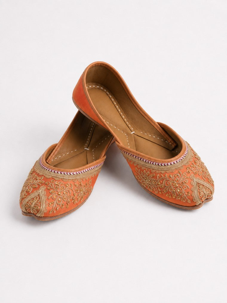 Elegant Orange Embroidered Khussa