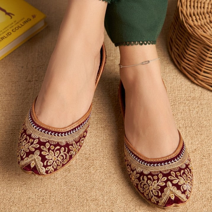 Premium Maroon Velvet Khussa - Royal Festive Footwear