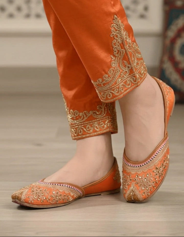 Elegant Orange Embroidered Khussa