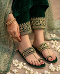 Elegant Green Velvet Embroidered Kolhapuri Chappal