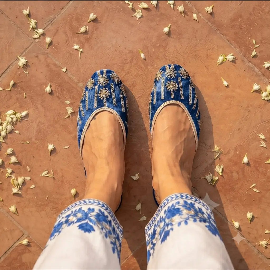 Blue Fancy Back Open Khussa