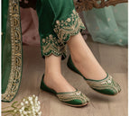 Luxury Green Embroidered Khussa - Premium Pearl Handwork