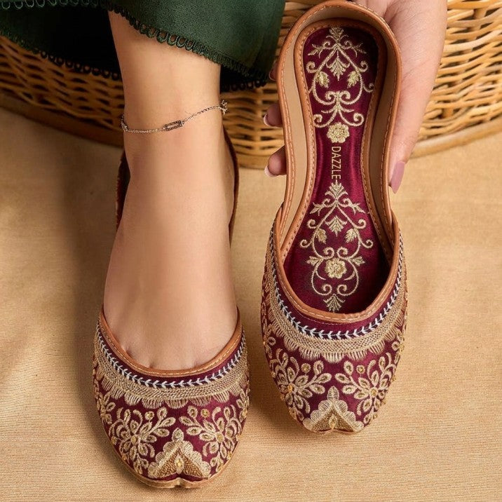 Premium Maroon Velvet Khussa - Royal Festive Footwear
