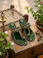 Elegant Green Velvet Embroidered Kolhapuri Chappal